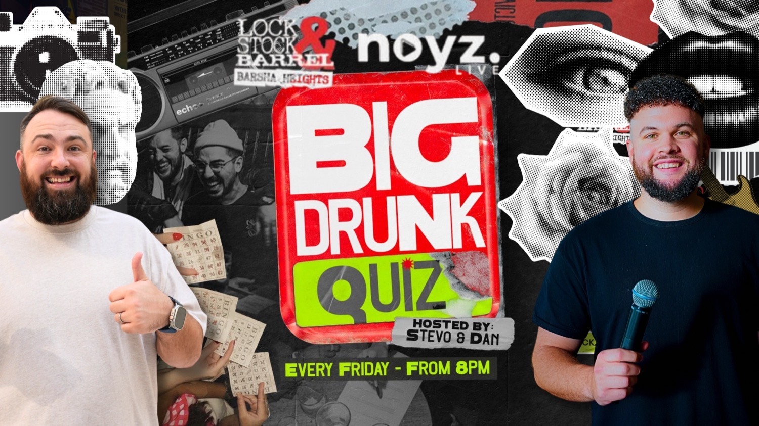 The Big Drunk Quiz at Lock, Stock & Barrel Barsha Heights, hosted by Quizman Dan and Stevo Live DXB, every Friday from 8 PM